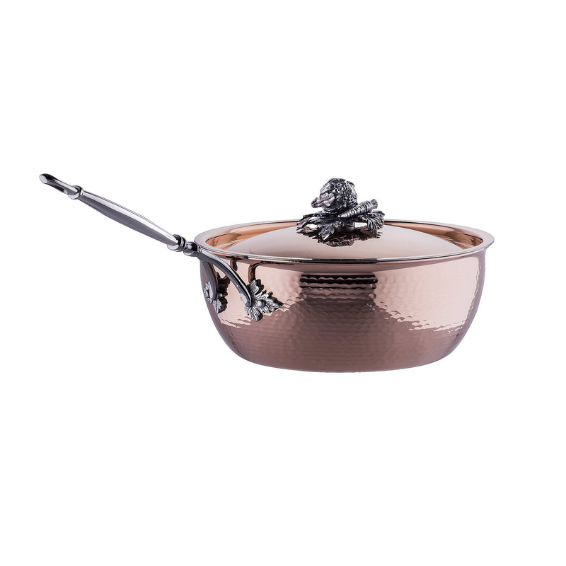 Hand-hammered, copper chef pan with stainless steel lining and lid from Ruffoni